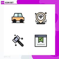 User Interface Pack of 4 Basic Filledline Flat Colors of automobile hammer vehicles location bookmark Editable Vector Design Elements