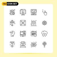 16 Creative Icons Modern Signs and Symbols of christian hand computer gestures finger Editable Vector Design Elements