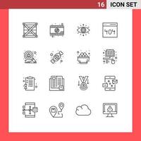 Modern Set of 16 Outlines Pictograph of scan user eye page communication Editable Vector Design Elements