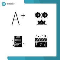 Pictogram Set of 4 Simple Solid Glyphs of font kitchen engineering technology movie Editable Vector Design Elements