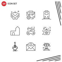 Pictogram Set of 9 Simple Outlines of fortress castle building manufacturing castle transportation Editable Vector Design Elements