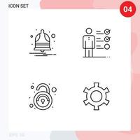 Modern Set of 4 Filledline Flat Colors Pictograph of bell unlock alarm job skills unsecured Editable Vector Design Elements