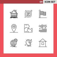 Modern Set of 9 Outlines and symbols such as puzzle game education place map usa Editable Vector Design Elements