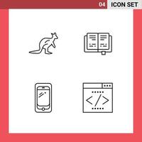 4 User Interface Line Pack of modern Signs and Symbols of anomal phone indigenous book mobile Editable Vector Design Elements