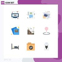 Pictogram Set of 9 Simple Flat Colors of construction photo blueprint image plan Editable Vector Design Elements