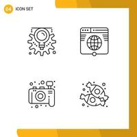 User Interface Pack of 4 Basic Filledline Flat Colors of gear camera process link photography Editable Vector Design Elements