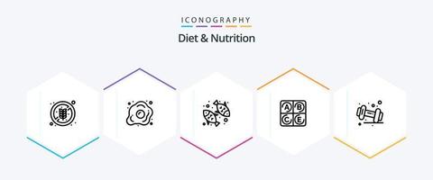 Diet And Nutrition 25 Line icon pack including dumbbell. health. nutrition. vitamin. nutrition vector
