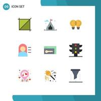 9 Thematic Vector Flat Colors and Editable Symbols of light key mechanic security miss Editable Vector Design Elements