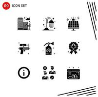 9 Thematic Vector Solid Glyphs and Editable Symbols of security extinguisher environment park water gun Editable Vector Design Elements