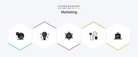 marketing paquete de iconos de 25 glifos que incluye marketing. marketing. imaginación. dólar. máquina vector