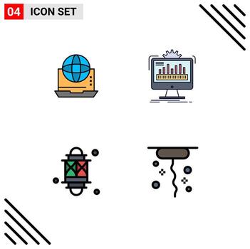 4 Universal Filledline Flat Colors Set for Web and Mobile Applications internet monitoring connection dashboard lantern Editable Vector Design Elements