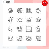 Mobile Interface Outline Set of 16 Pictograms of marine diving money grid edit Editable Vector Design Elements