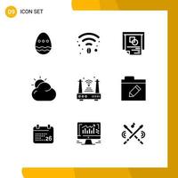 Set of 9 Modern UI Icons Symbols Signs for router internet layout sun beach Editable Vector Design Elements