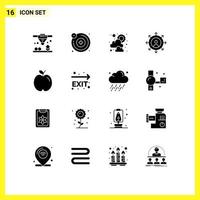 Solid Glyph Pack of 16 Universal Symbols of fire exit study weather school apple Editable Vector Design Elements