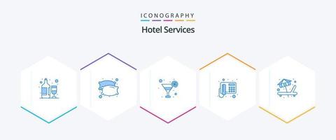 Hotel Services 25 Blue icon pack including vacation. beach. cocktail. communication. phone vector