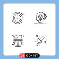 Mobile Interface Line Set of 4 Pictograms of backward thinking reverse creativity fast food Editable Vector Design Elements