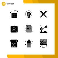 Pack of 9 Modern Solid Glyphs Signs and Symbols for Web Print Media such as beach paper ireland page sets Editable Vector Design Elements