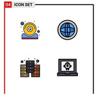 Group of 4 Modern Filledline Flat Colors Set for computer digital webcam global database Editable Vector Design Elements