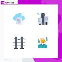 Group of 4 Modern Flat Icons Set for data journey cloud business road Editable Vector Design Elements