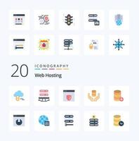 Paquete de 20 iconos de color plano de alojamiento web como servidor de seguridad de base de datos sal seguro vector