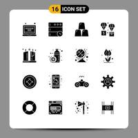 16 Thematic Vector Solid Glyphs and Editable Symbols of illumination parachute business logistic delivery Editable Vector Design Elements