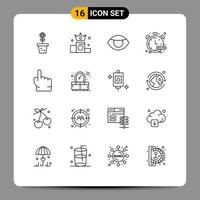 Mobile Interface Outline Set of 16 Pictograms of finger hobby position hobbies vision Editable Vector Design Elements