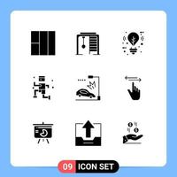 9 User Interface Solid Glyph Pack of modern Signs and Symbols of finger crash light car running Editable Vector Design Elements