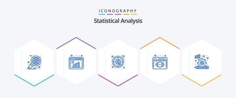 Statistical Analysis 25 Blue icon pack including analysis process. data analysis. data evaluation. analytics monitoring. graph vector