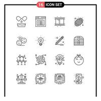 User Interface Pack of 16 Basic Outlines of smiley faces couple film rope knot Editable Vector Design Elements