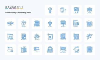 25 Data Economy And Advertising Media Blue icon pack vector