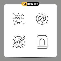 Set of 4 Modern UI Icons Symbols Signs for bulb add solution no plus Editable Vector Design Elements