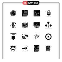 16 Universal Solid Glyph Signs Symbols of security server paper locked mirror Editable Vector Design Elements