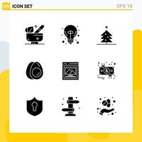 Modern Set of 9 Solid Glyphs and symbols such as picture interface tree easter eggs Editable Vector Design Elements