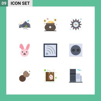 User Interface Pack of 9 Basic Flat Colors of signal rabbit save easter time Editable Vector Design Elements