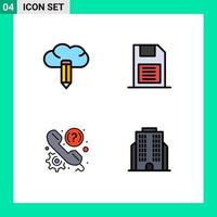 Set of 4 Modern UI Icons Symbols Signs for cloud faq memory card sd card phone Editable Vector Design Elements