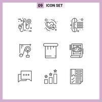 9 Universal Outlines Set for Web and Mobile Applications putty science machine communication science device Editable Vector Design Elements