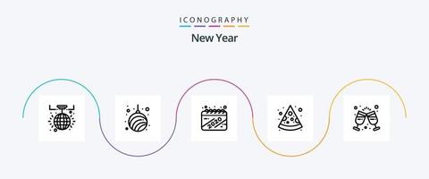 New Year Line 5 Icon Pack Including wine glass. pizza. year. piece. celebration vector