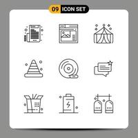 User Interface Pack of 9 Basic Outlines of tool construction gallery bumper tent Editable Vector Design Elements