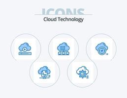 paquete de iconos azul de tecnología de nube 5 diseño de iconos. datos. red. informática. en línea. jugador vector