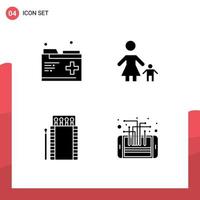 Set of 4 Vector Solid Glyphs on Grid for care matches records kid fire Editable Vector Design Elements