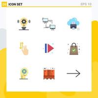 9 User Interface Flat Color Pack of modern Signs and Symbols of up gestures computer finger printer Editable Vector Design Elements