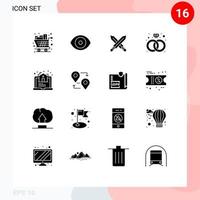 16 User Interface Solid Glyph Pack of modern Signs and Symbols of house ring science present weapon Editable Vector Design Elements