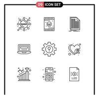 Universal Icon Symbols Group of 9 Modern Outlines of lock education excel hardware laptop Editable Vector Design Elements