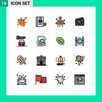 16 concepto de línea rellena de color plano para sitios web móviles y aplicaciones seguridad coche astronomía proceso de imagen elementos de diseño de vectores creativos editables