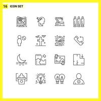 16 Universal Outline Signs Symbols of user shoot brian gun technology Editable Vector Design Elements