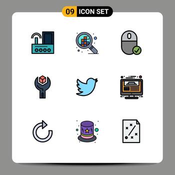 9 paquete de color plano de línea de relleno de interfaz de usuario de signos y símbolos modernos de computadoras de productos de servicio desarrollan elementos de diseño de vector editables de hardware