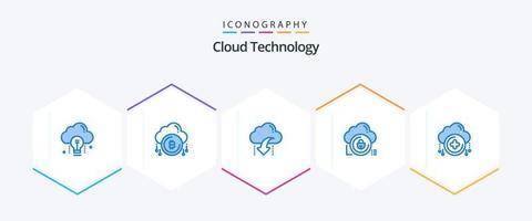 Cloud Technology 25 Blue icon pack including secure. cloud. bitcoind. data. down vector