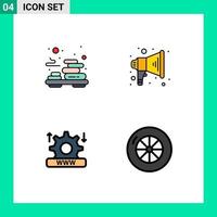 Filledline Flat Color Pack of 4 Universal Symbols of relax system massage speaker tire Editable Vector Design Elements