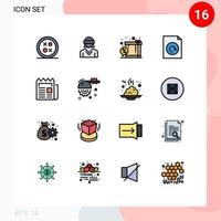 Universal Icon Symbols Group of 16 Modern Flat Color Filled Lines of media file technology document gift Editable Creative Vector Design Elements