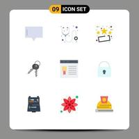9 User Interface Flat Color Pack of modern Signs and Symbols of development browser friday home door Editable Vector Design Elements